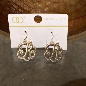 Silver Monogram Initial “R” Earrings